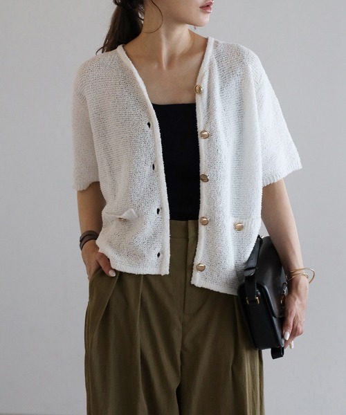 Bonjour Sagan 「Bonjour Sagan」 半袖ニット FREE オフホワイト レディース