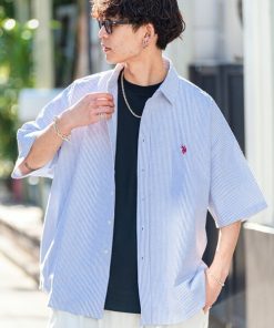 U.S. POLO ASSN. 「U.S. ASSN.」 半袖シャツ LARGE ネイビー メンズ