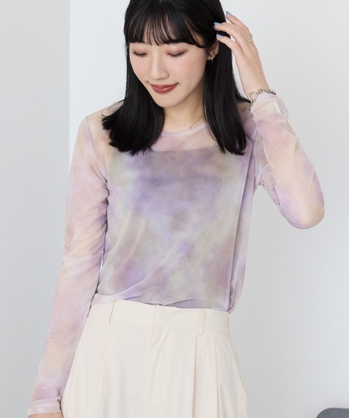 AMERICAN HOLIC tシャツ ニュアンス柄プリントシアープルオーバー レディース - 画像 (4)