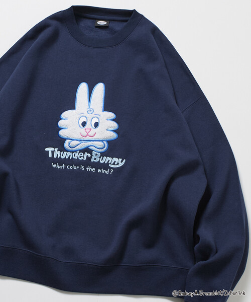 FREAK'S STORE トレーナー スウェット 限定展開 Thunder Bunny/サンダーバニー/別注 ビッグシルエット サガラ刺繍 クルーネックスウェット メンズ レデ - 画像 (4)