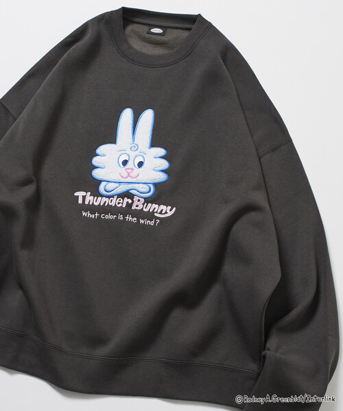FREAK'S STORE トレーナー スウェット 限定展開 Thunder Bunny/サンダーバニー/別注 ビッグシルエット サガラ刺繍 クルーネックスウェット メンズ レデ