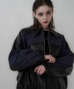 HARE ブルゾン アウター フェイクレザージャガードミドルブルゾン レディース