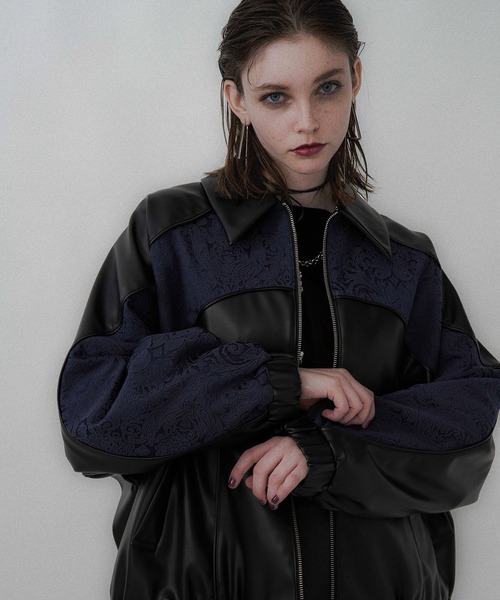 HARE ブルゾン アウター フェイクレザージャガードミドルブルゾン レディース