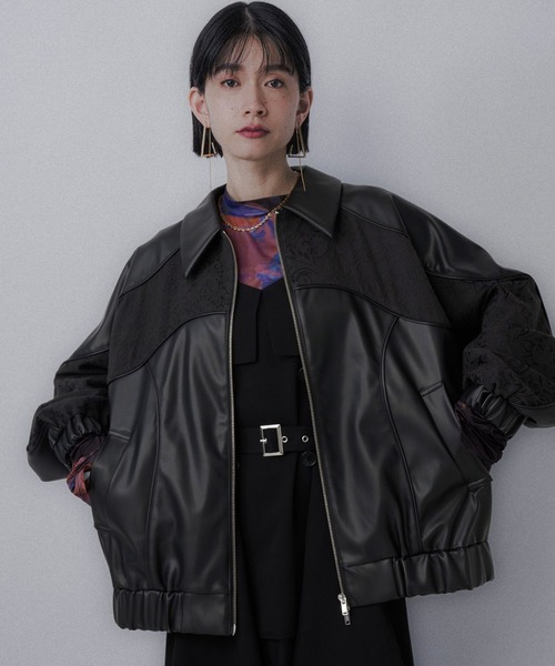 HARE ブルゾン アウター フェイクレザージャガードミドルブルゾン レディース - 画像 (2)