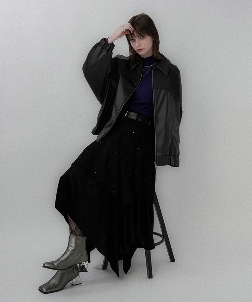 HARE ブルゾン アウター フェイクレザージャガードミドルブルゾン レディース - 画像 (4)