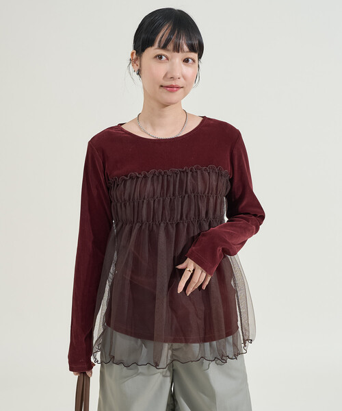 FREAK'S STORE tシャツ ベロア ドッキングチュール 長袖Tシャツ/ドッキング ベロアロンT レディース - 画像 (5)