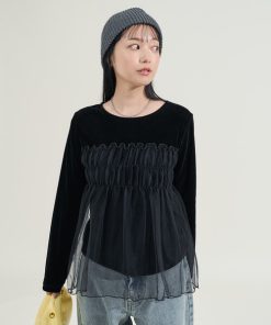 FREAK'S STORE tシャツ ベロア ドッキングチュール 長袖Tシャツ/ドッキング ベロアロンT レディース
