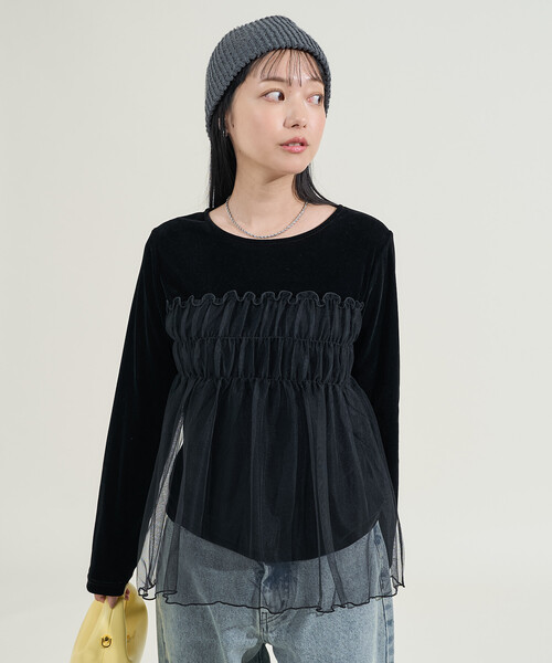 FREAK'S STORE tシャツ ベロア ドッキングチュール 長袖Tシャツ/ドッキング ベロアロンT レディース - 画像 (2)