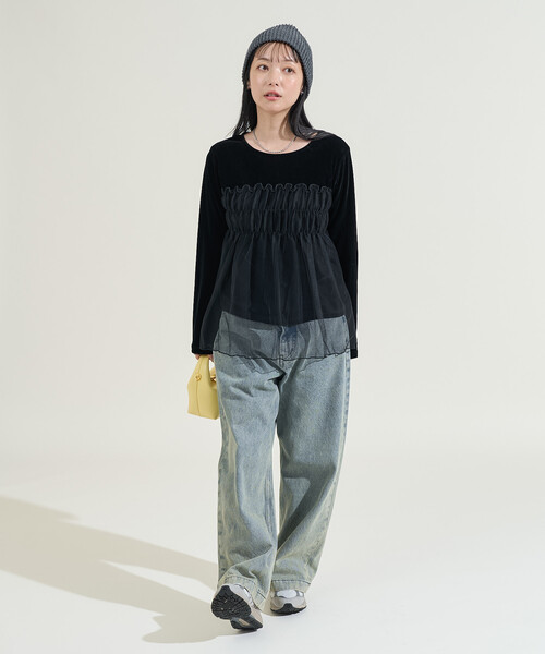 FREAK'S STORE tシャツ ベロア ドッキングチュール 長袖Tシャツ/ドッキング ベロアロンT レディース - 画像 (6)