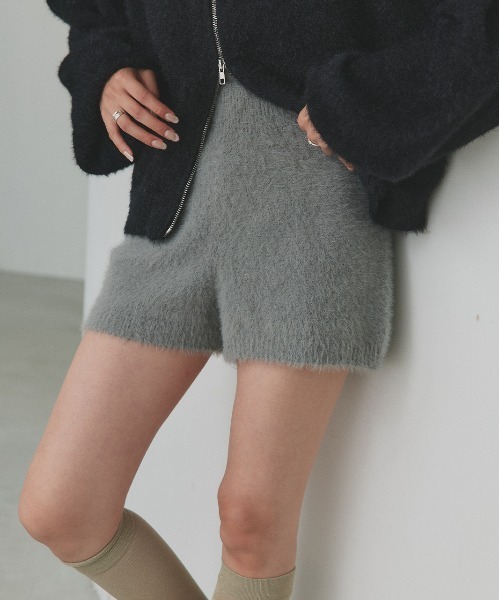 ad thie パンツ シャギーニット ショートパンツ レディース