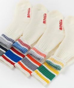 ホカロン ミニクルー丈フットパイルボーダー HKCLF63EC 35 ソックス 靴下 ： ホワイト×イエロー