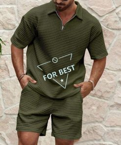 ワッフル 上下セット ハーフジップtシャツ メンズ 夏 夏服セットアップ 上下 セット Tシャツ ショートパンツ 半袖 半袖Tシャツ 短パン ジャージ ハーフパンツ 涼