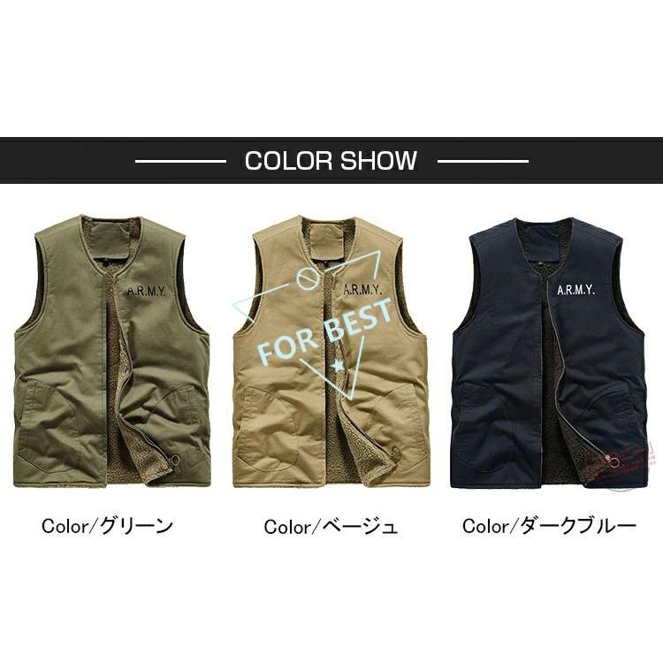 裏ボア 裏起毛 ベスト メンズ ミリタリーベスト カジュアル 大きいサイズ Vネック 厚手 防寒ベスト ボアベスト ブルゾン チョッキ N-1 デッキジャケット 前開き - 画像 (2)