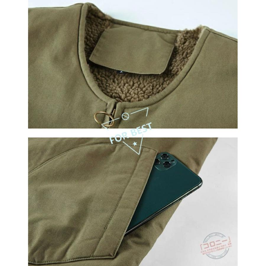 裏ボア 裏起毛 ベスト メンズ ミリタリーベスト カジュアル 大きいサイズ Vネック 厚手 防寒ベスト ボアベスト ブルゾン チョッキ N-1 デッキジャケット 前開き - 画像 (8)