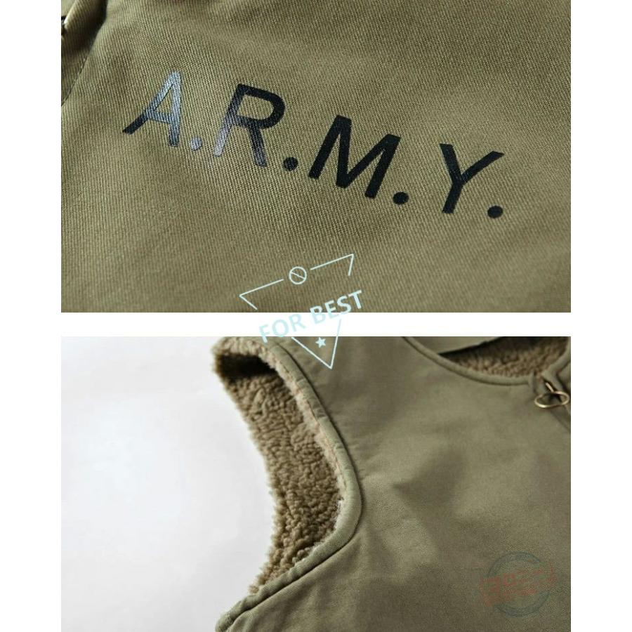 裏ボア 裏起毛 ベスト メンズ ミリタリーベスト カジュアル 大きいサイズ Vネック 厚手 防寒ベスト ボアベスト ブルゾン チョッキ N-1 デッキジャケット 前開き - 画像 (9)