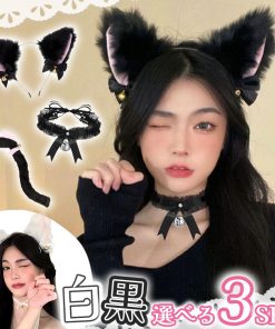 白・黒選べる コスプレ 3点セット 衣装 猫 大人 子ども ハロウィン 仮装 コス ねこ 猫耳 カチューシャ チョーカー 首輪 しっぽ 尻尾 かわいい