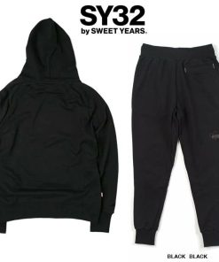 SY32 by SWEET YEARS YEARS(スィートイヤーズ) TNS1703・1706 フード BIGロゴ ZIPパーカー セットアップスーツ color:BLACK×BLACK(ブラック×ブラック)
