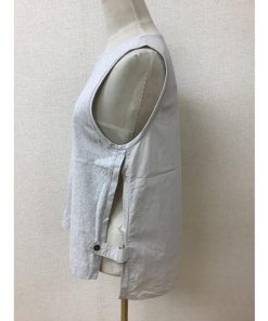 ivory beads　ivory beads アイボリービーズ 異素材組み合わせベスト 杢グレーとグレージュ生地 サイズ79-87