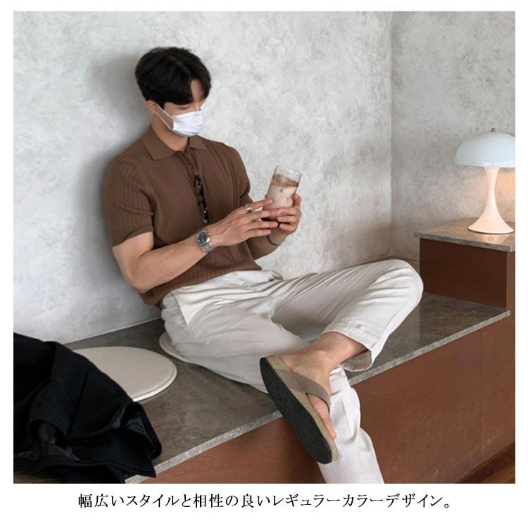 サマーニット ニットポロシャツ メンズ 半袖 リブニット トップス ゴルフ スポーツ ビジネス カジュアル 薄手 無地 全3色 - 画像 (8)