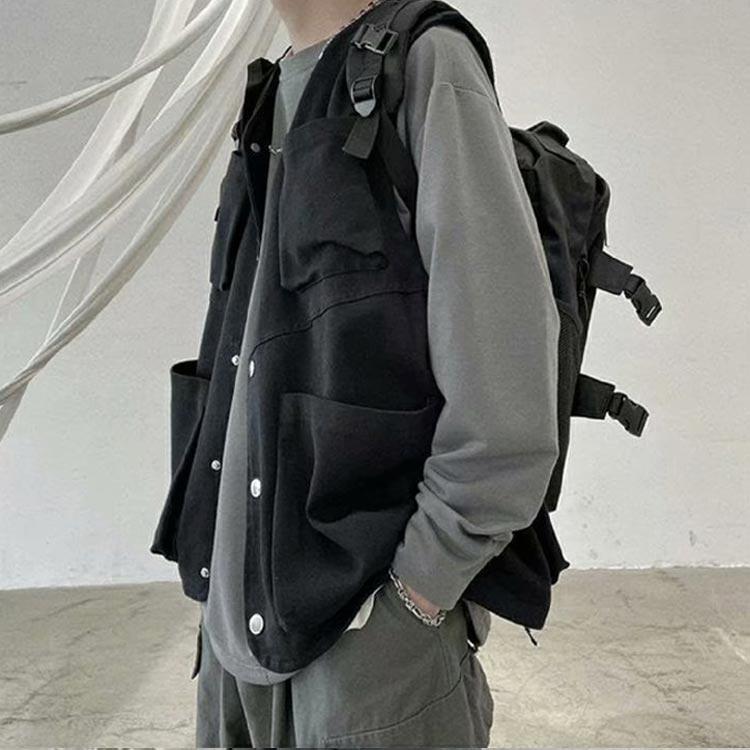 ベスト メンズ ワークベスト 多ポケット ジレベスト カジュアルベスト 前開き チョッキ ワーク風 ジレ 羽織り ゆったり ミリタリー 多機能ベスト - 画像 (2)