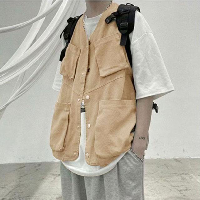 ベスト メンズ ワークベスト 多ポケット ジレベスト カジュアルベスト 前開き チョッキ ワーク風 ジレ 羽織り ゆったり ミリタリー 多機能ベスト - 画像 (4)