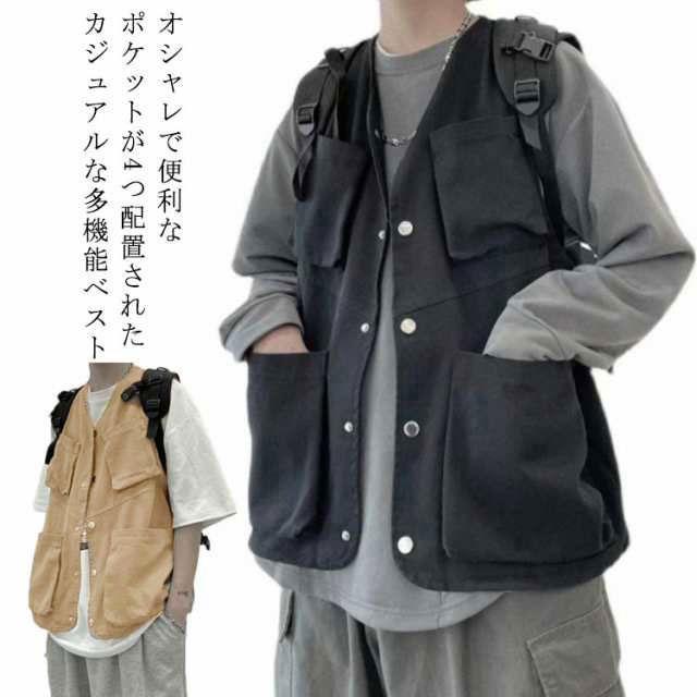 ベスト メンズ ワークベスト 多ポケット ジレベスト カジュアルベスト 前開き チョッキ ワーク風 ジレ 羽織り ゆったり ミリタリー 多機能ベスト - 画像 (5)