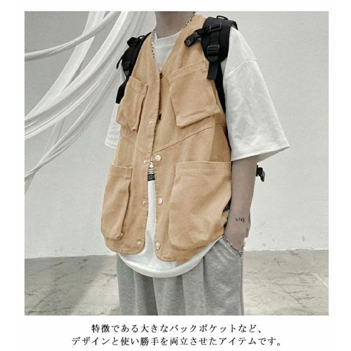 ベスト メンズ ワークベスト 多ポケット ジレベスト カジュアルベスト 前開き チョッキ ワーク風 ジレ 羽織り ゆったり ミリタリー 多機能ベスト - 画像 (9)