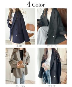 classicalelf アウター ジャケット レディース サイド スリット オーバー サイズ ダブルジャケット JK ヘリンボーン生地 男女兼用 ユニセックス ゆったり