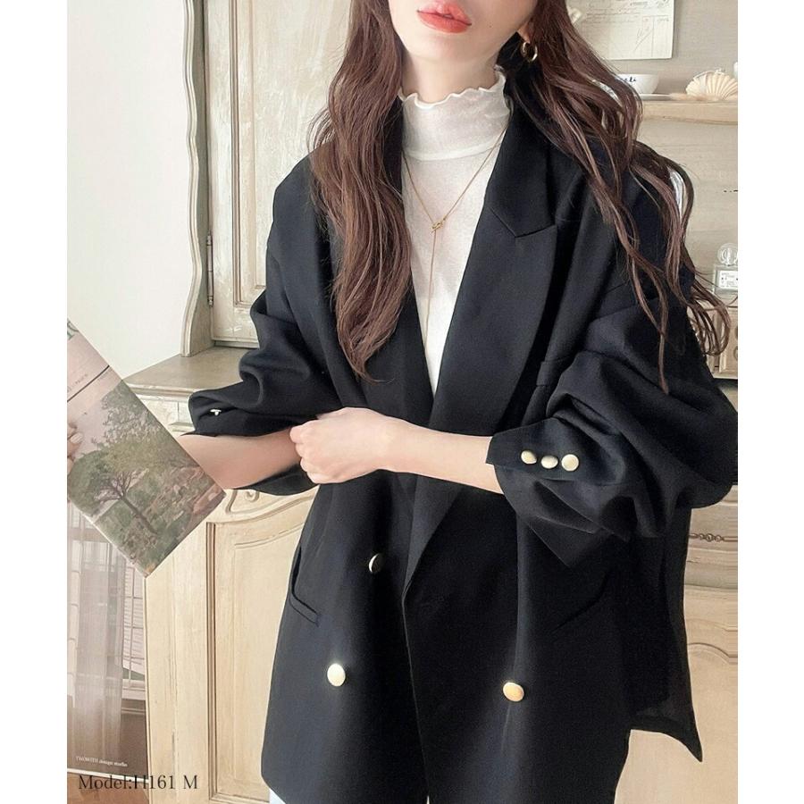 classicalelf アウター ジャケット レディース サイド スリット オーバー サイズ ダブルジャケット JK ヘリンボーン生地 男女兼用 ユニセックス ゆったり - 画像 (2)