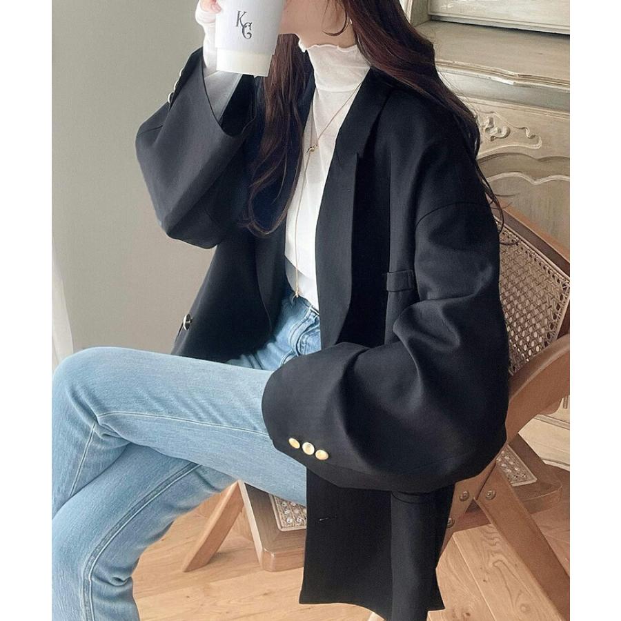 classicalelf アウター ジャケット レディース サイド スリット オーバー サイズ ダブルジャケット JK ヘリンボーン生地 男女兼用 ユニセックス ゆったり - 画像 (3)