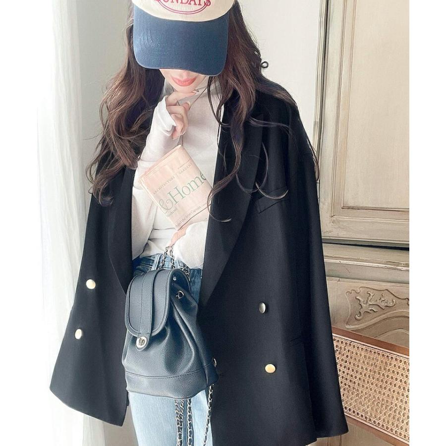 classicalelf アウター ジャケット レディース サイド スリット オーバー サイズ ダブルジャケット JK ヘリンボーン生地 男女兼用 ユニセックス ゆったり - 画像 (4)