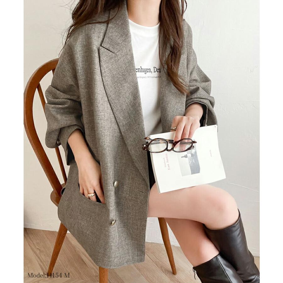 classicalelf アウター ジャケット レディース サイド スリット オーバー サイズ ダブルジャケット JK ヘリンボーン生地 男女兼用 ユニセックス ゆったり - 画像 (5)