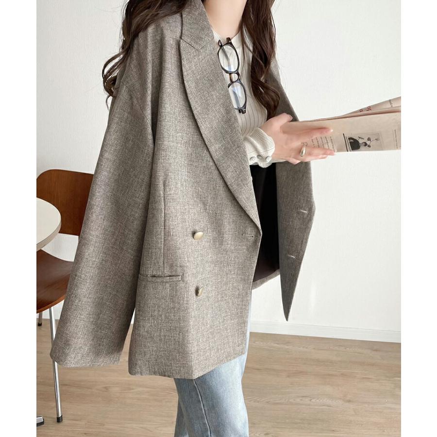 classicalelf アウター ジャケット レディース サイド スリット オーバー サイズ ダブルジャケット JK ヘリンボーン生地 男女兼用 ユニセックス ゆったり - 画像 (6)