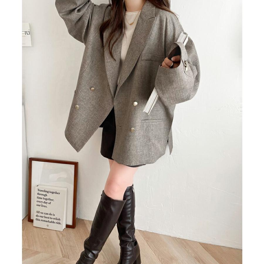 classicalelf アウター ジャケット レディース サイド スリット オーバー サイズ ダブルジャケット JK ヘリンボーン生地 男女兼用 ユニセックス ゆったり - 画像 (7)
