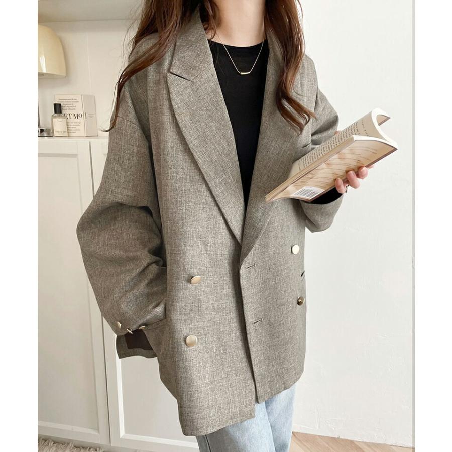 classicalelf アウター ジャケット レディース サイド スリット オーバー サイズ ダブルジャケット JK ヘリンボーン生地 男女兼用 ユニセックス ゆったり - 画像 (8)