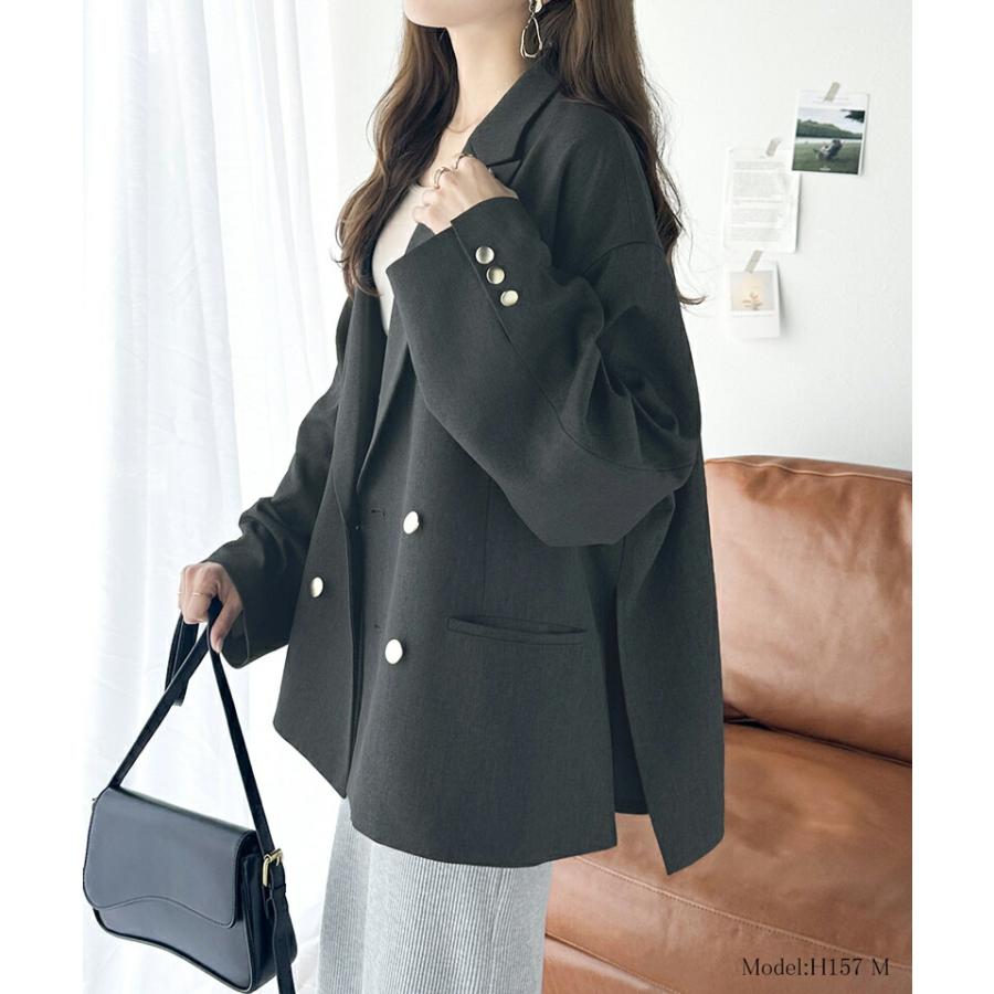 classicalelf アウター ジャケット レディース サイド スリット オーバー サイズ ダブルジャケット JK ヘリンボーン生地 男女兼用 ユニセックス ゆったり - 画像 (9)