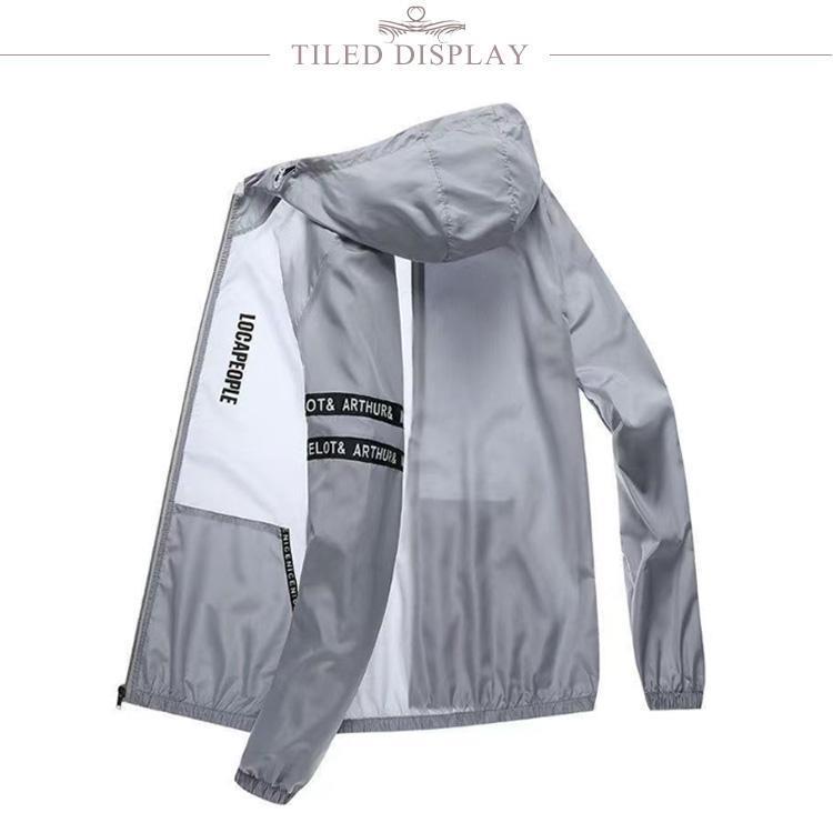 UVカット ロゴ パーカー ラッシュガード ポケットあり 涼しい フード付き メンズ 薄手 ジップアップ 涼感 ラッシュパーカー 日焼け対策 サマーパ - 画像 (7)