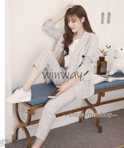 パンツスーツ おしゃれ レディース 夏 秋 長袖 オフィス フォーマル リクルート チェック柄 ストレートパンツ 細身 着痩せ 卒業式 カジュアル お出かけ 披露宴