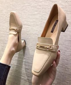 ローファー パンプス レディース レザーシューズ ミドルヒール 中ヒール 太めヒール 歩きやすい 革靴 ビジネス 通勤 カジュアル 高級感