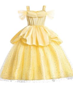 ベル ドレス 子供 コスプレ 衣装 美女と野獣 豪華８点 セット 手袋 ティアラ ステッキ ネックレス イヤリング など 100 110 120 130 140 CREDIBLE