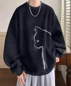 猫Tシャツ メンズ ワッフル生地 トレーナー 長袖Tシャツ 長袖 クルーネック トップス ロゴ カジュアル おしゃれ 春 秋 通学