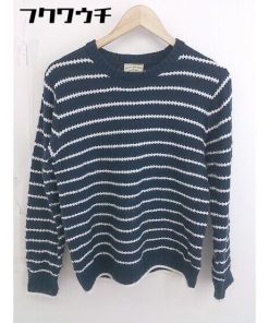 ◇ nano universe ナノ ユニバース ボーダー 長袖 ニット セーター サイズM ネイビー ホワイト メンズ