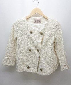 ◇ DressLab ツイード フォーマル 入学式 ラウンドネック ひざ丈 W セットアップ サイズS ホワイト レディース E