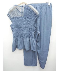 ◇ merlot plus メルロープリュス 水玉 シアー レース 切替 セットアップ 上下 ブルー系 レディース P