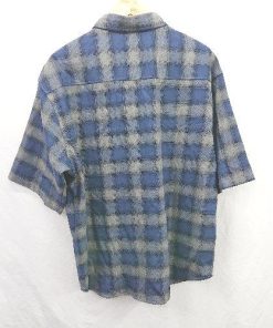 ◇ ⊂ MONO-MART モノマート チェック柄 半袖 シャツ サイズL ブルー系 メンズ E