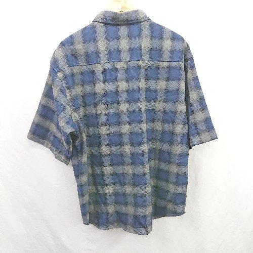 ◇ ⊂ MONO-MART モノマート チェック柄 半袖 シャツ サイズL ブルー系 メンズ E