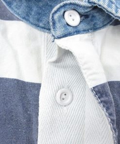 American Eagle XL/古着 アメリカンイーグル 半袖 ラガー シャツ メンズ 90s 襟デニム 大きいサイズ コットン 緑他 グリーン ボーダー spe