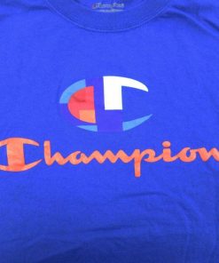 Champion XL/古着 チャンピオン 半袖 ブランド Tシャツ メンズ ビッグロゴ 大きいサイズ クルーネック 青 ブルー 24jul08 中