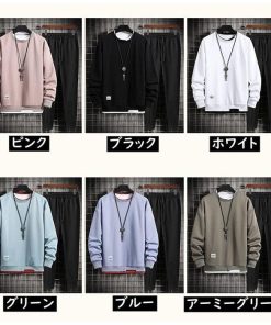 上下セット メンズ セットアップ 長袖 トレーナー Tシャツ カットソー ラウンドネック トップス