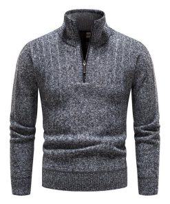 ニットセーター メンズ タートルネック ハイネック 長袖 リブ編み ハーフジップ ニットソー トップス ゴルフウェア 無地 秋 冬 リブニット
